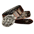 Men's punk rivet genuine leather belt with alloy buckle in retro colours