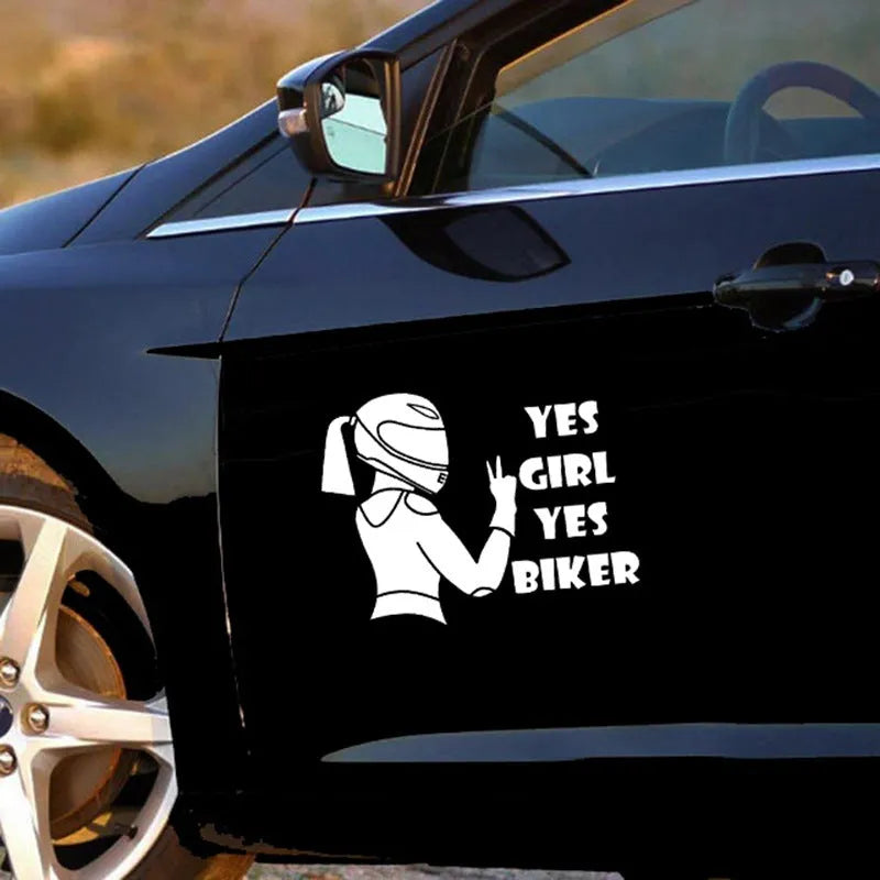 Cool Girl Rider car decorative waterproof sticker measuring 16cm by 15cm