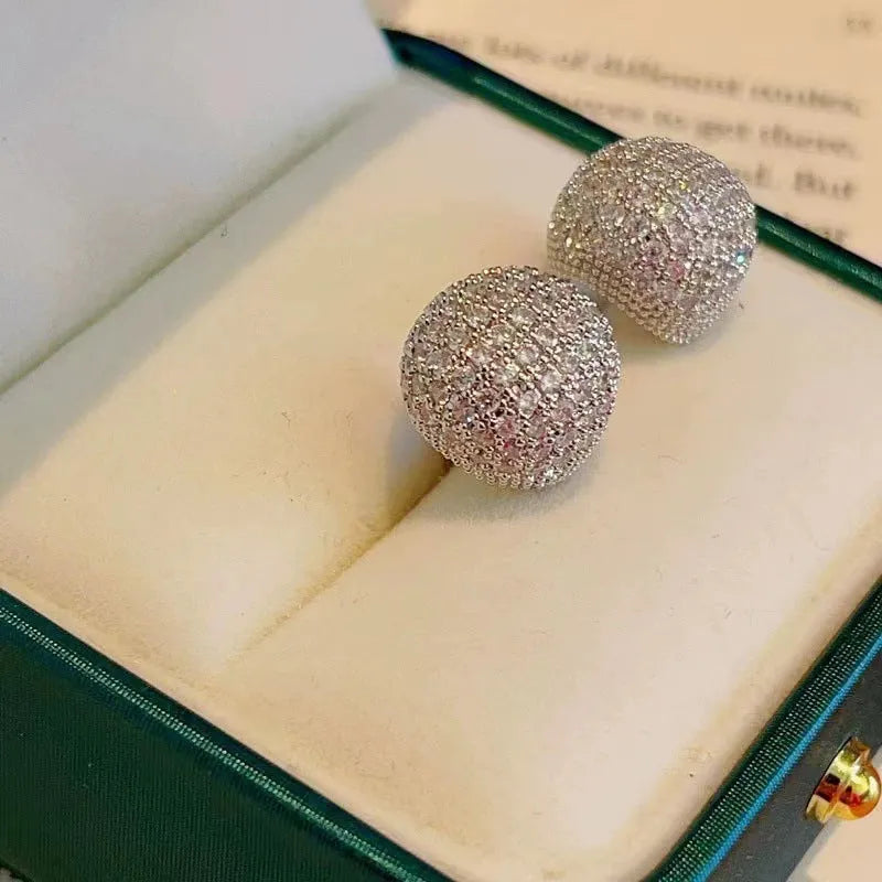 Geometric drop-shaped earrings with full diamond sparkle in gold or white colour for women