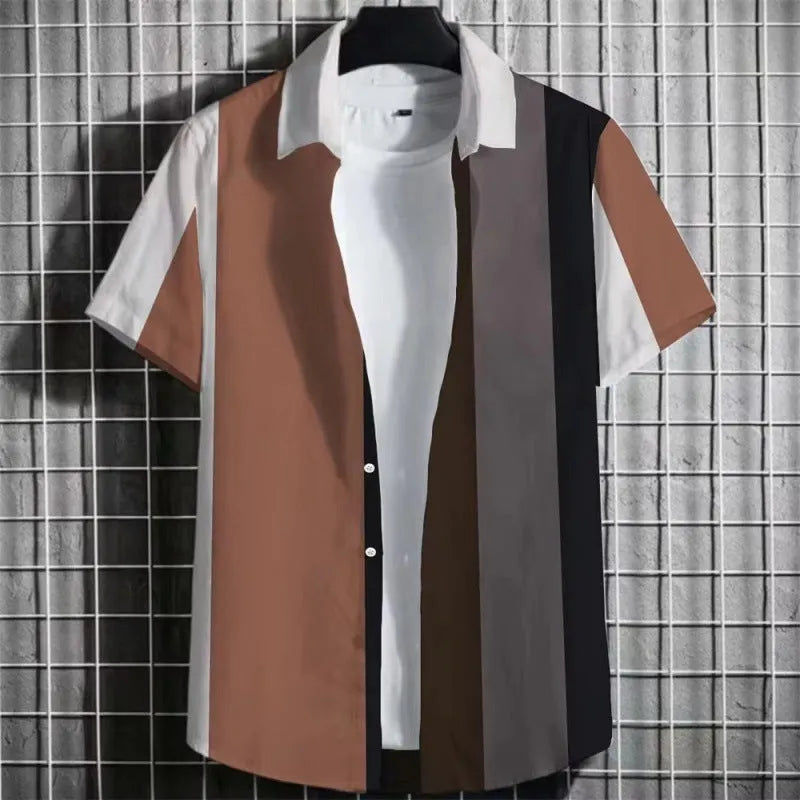 Men's linen short sleeve T-shirt with 3D printed striped pattern in multiple colour options