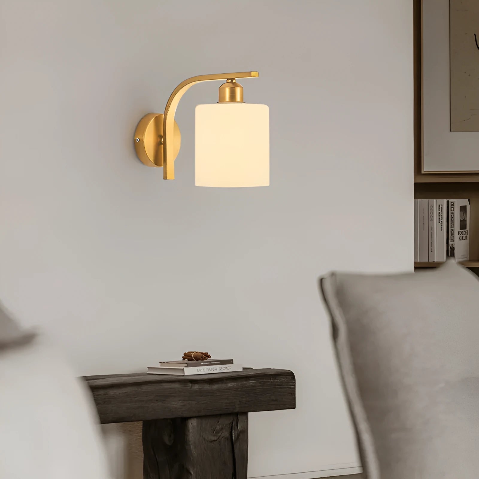 Wall lamp with glass lampshade, modern simple style, copper colour finish, for indoor use