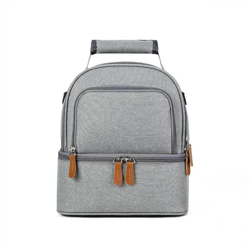 Women's Gray thermal insulation backpack with Oxford cloth exterior and curved shoulder strap