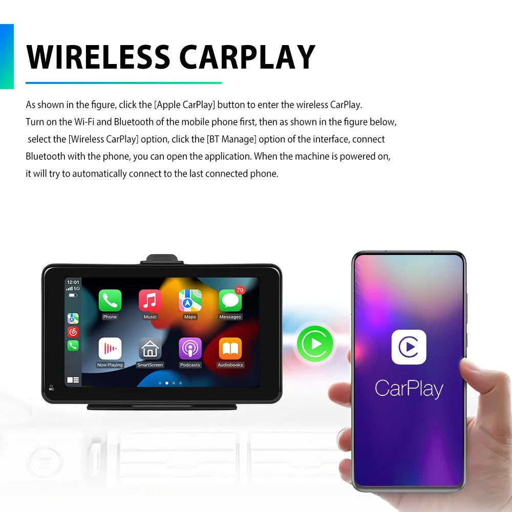 7 inch HD wired car media player with universal mount on dashboard