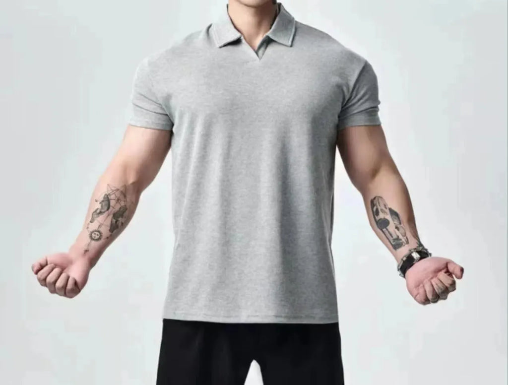 Retro fashion brand all-match casual t-shirt for men solid colour Henry collar loose fit pullover top polyester