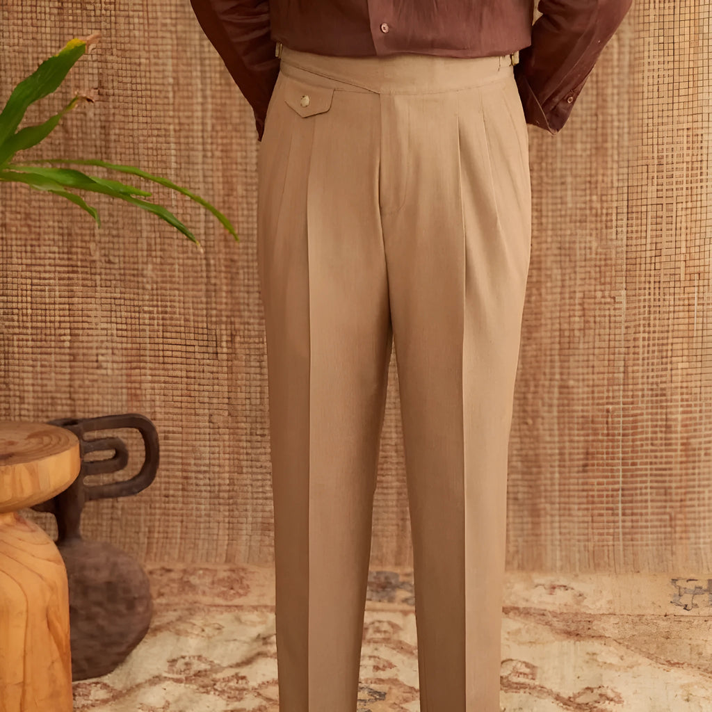 Man's slim fit straight leg business trousers in dark grey polyester fabric