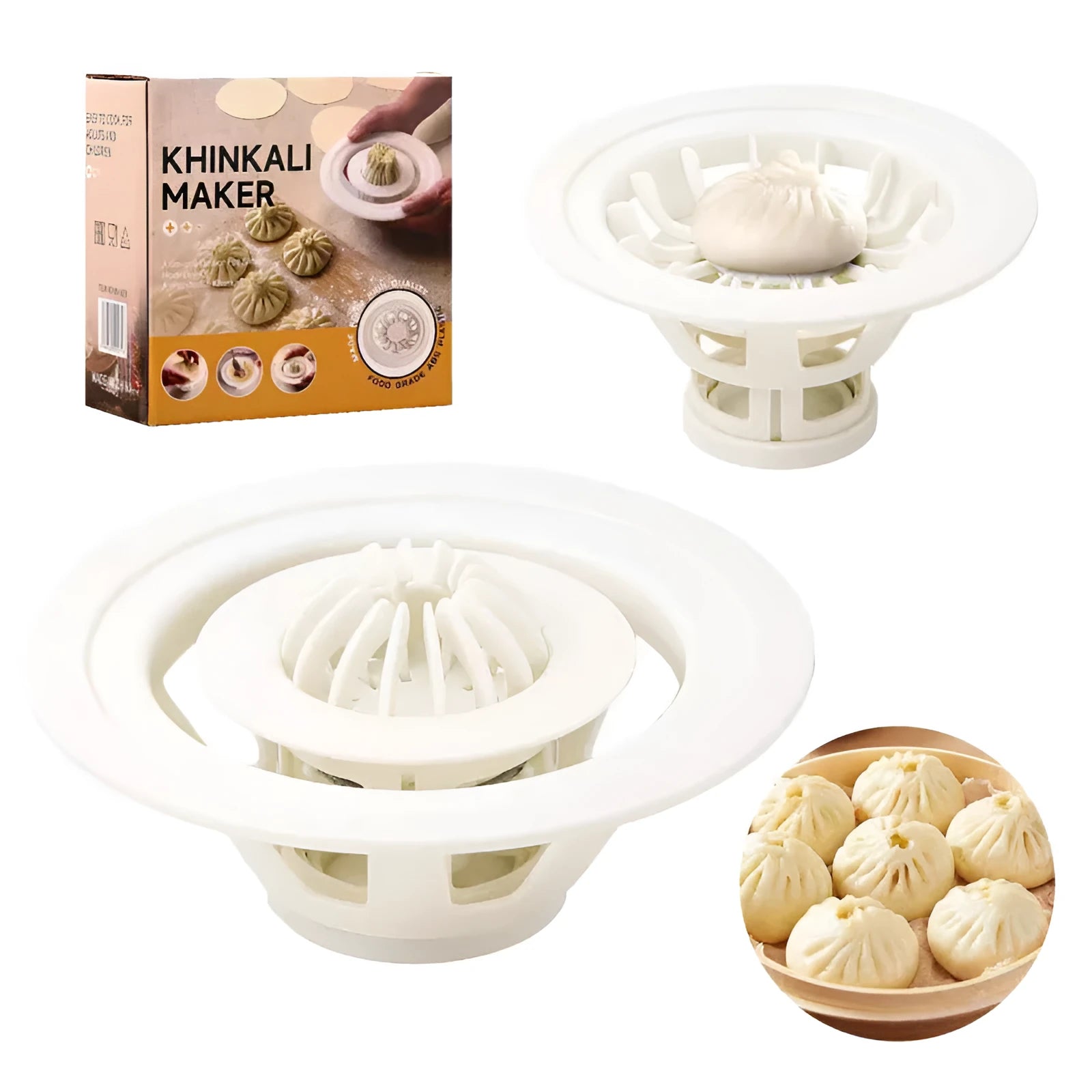 Set of four black stainless steel steamed bun moulds for shaping baozi and dumplings