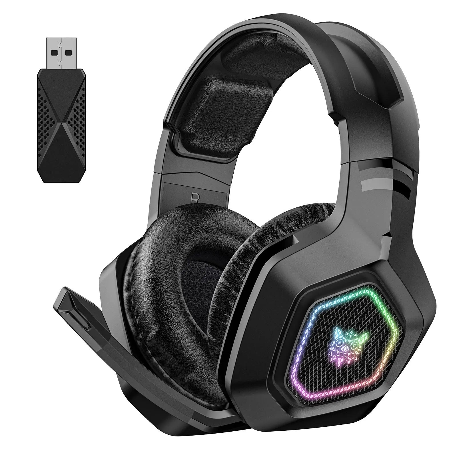Wireless gaming headset with RGB lighting, Bluetooth and 2.4G connectivity, PC ABS build, black colour