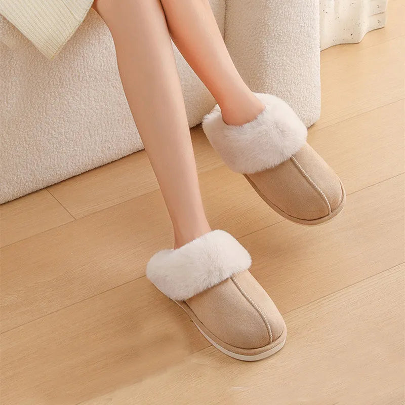 Women's plush indoor slippers with anti-slip PVC sole in five colour options