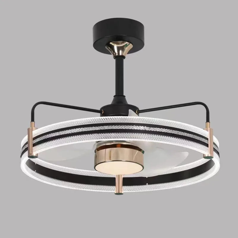 Black chandelier ceiling fan with remote control, three colour light modes, and ABS blades for living room