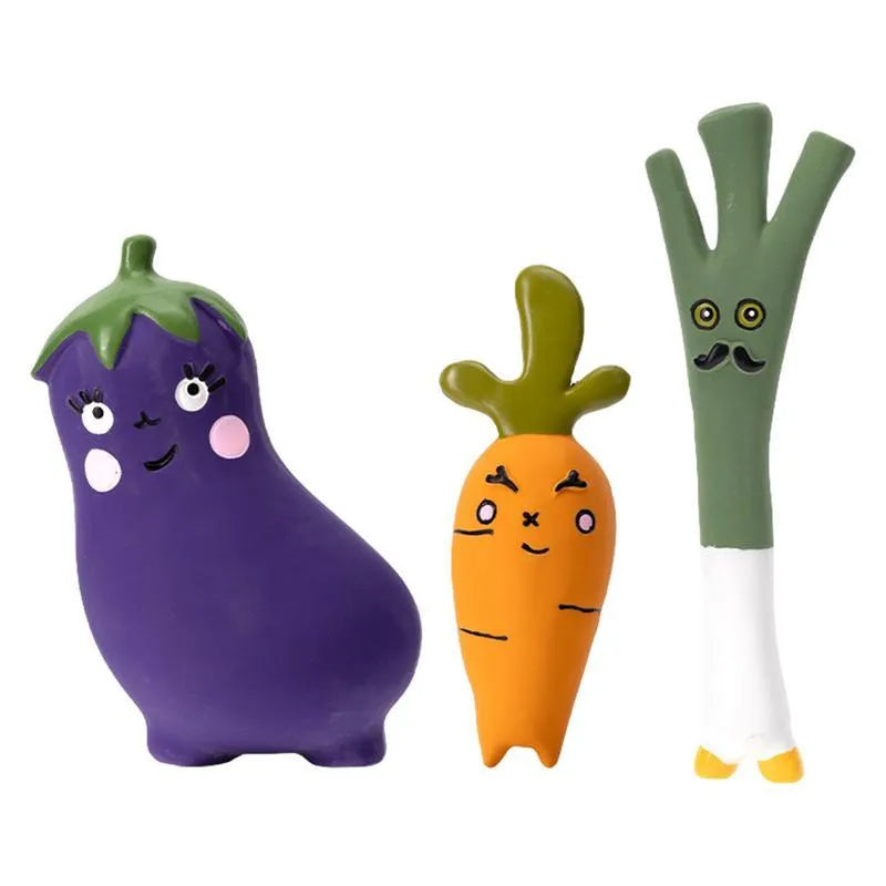 Cute latex vegetable dog chew toy shaped like onion and eggplant, green colour, 7x5x13cm.