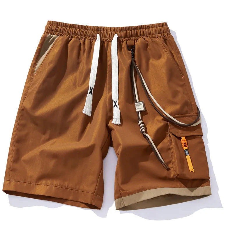 Men's bamboo fibre plus size sports shorts in coffee colour showing straight-leg cropped design