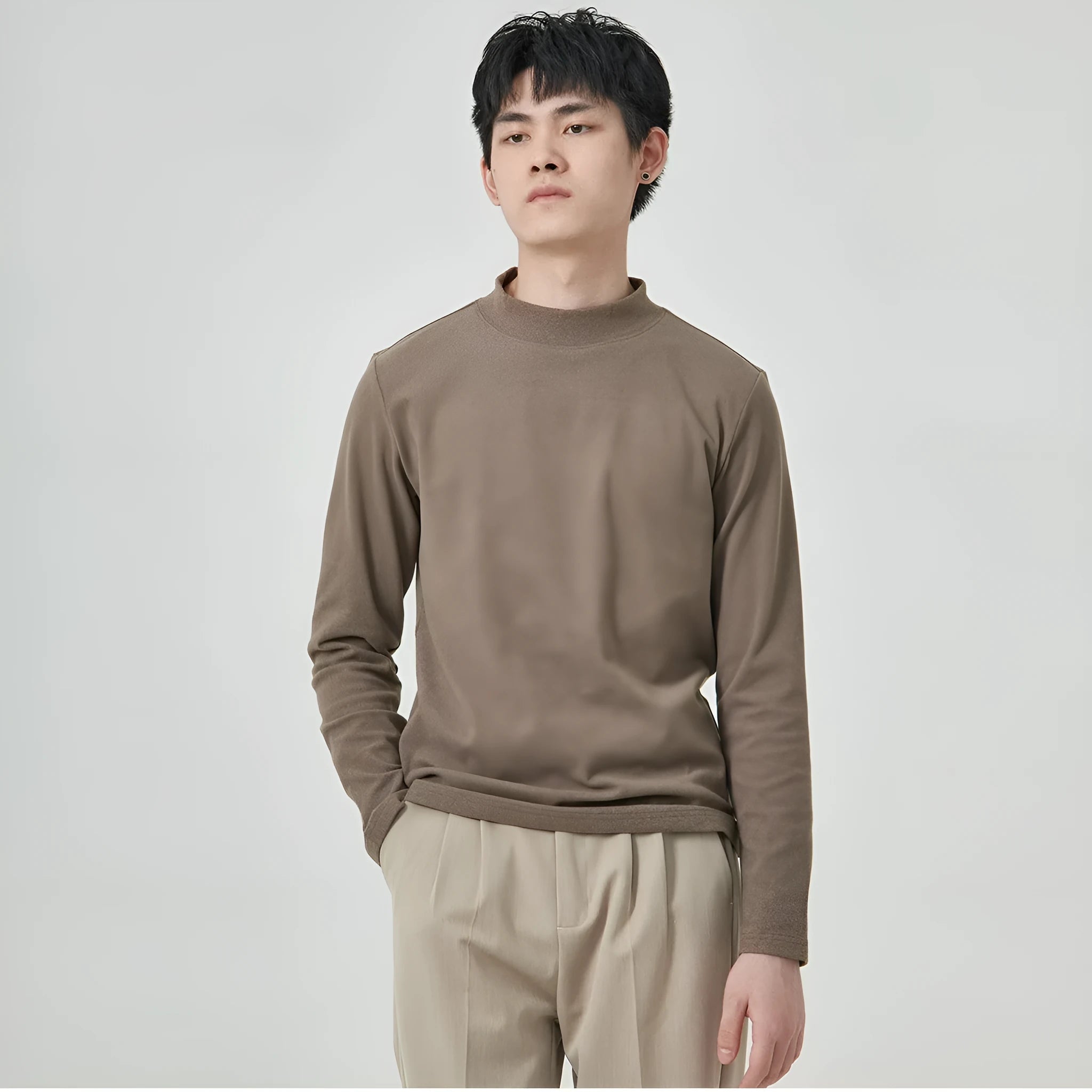 Men's Dralon half-high collar long sleeve solid colour pullover t-shirt autumn winter