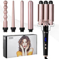 Rose gold five-in-one tube replacement hair curler with LCD screen and international voltage compatibility