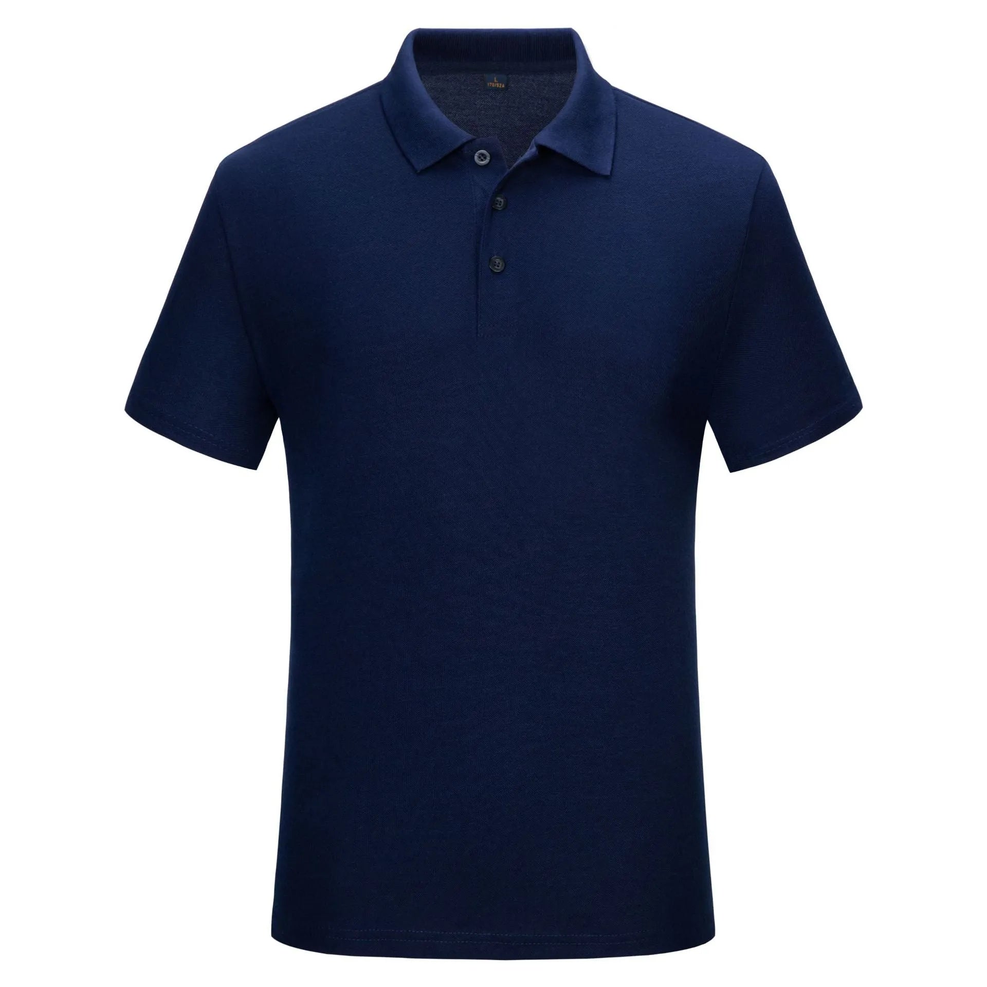 Cotton solid colour business office thin polo shirt uniform in short sleeve, available in multiple colours including black, white, red, and blue.