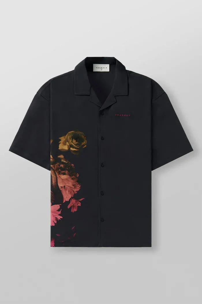 Men's loose-fitting printed short sleeve top with floral pattern in light colours