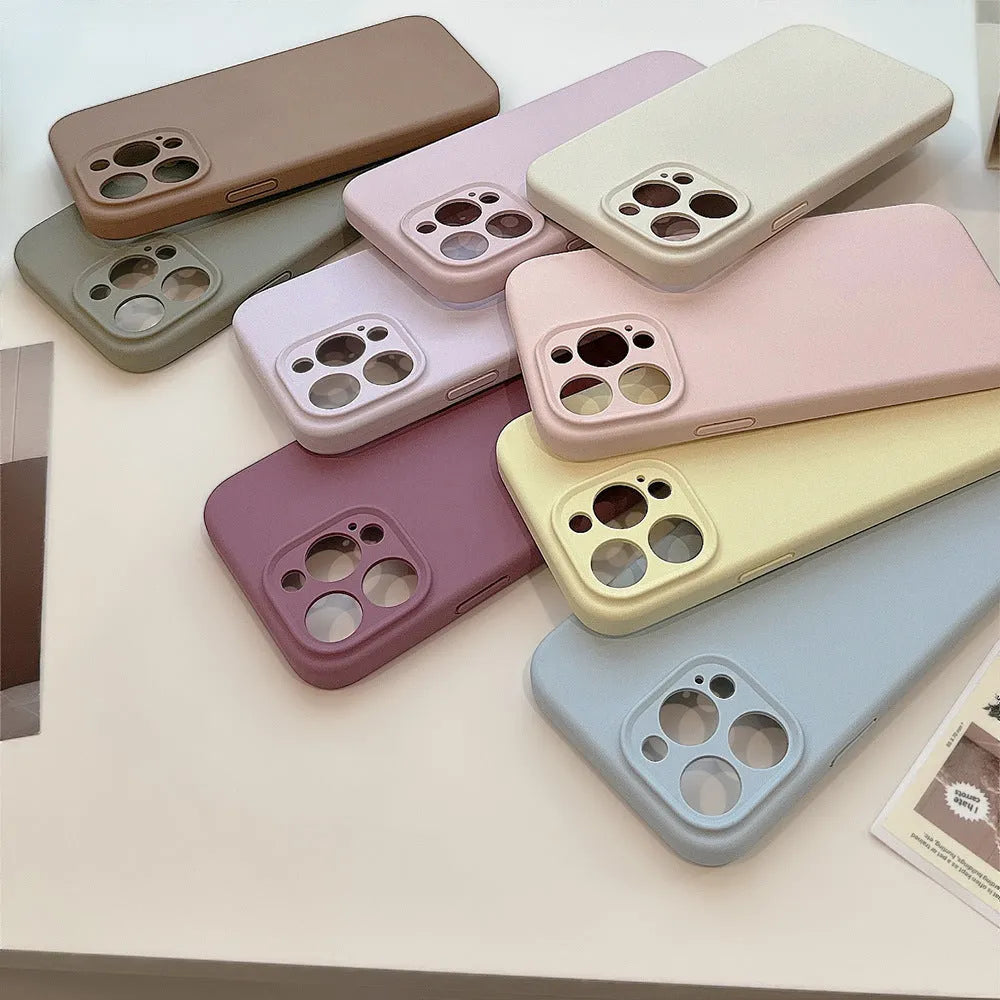 Liquid silicone phone case in solid colour with drop protection for iPhone series