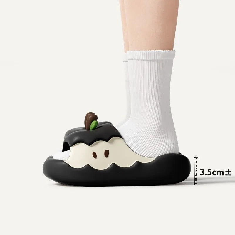 Fruit print cartoon paradise EVA flip flop slippers for couples, black and light pink options