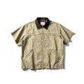 Washed cotton short-sleeve overalls shirt in loose cardigan style for teenage leisure wear