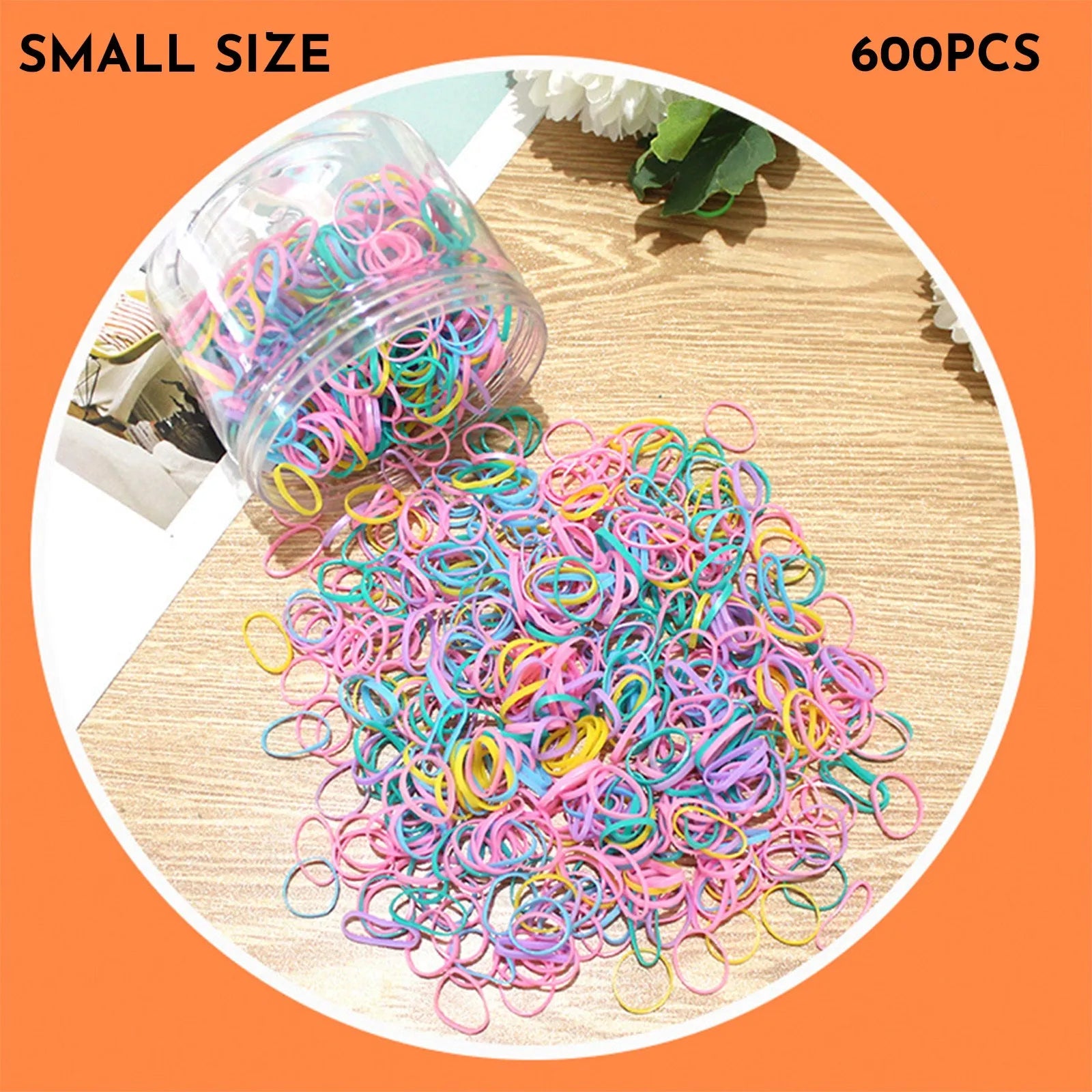 Multi-colour TPU baby hair ties in a reusable container, 300 or 600 pack for toddlers and girls with thin hair