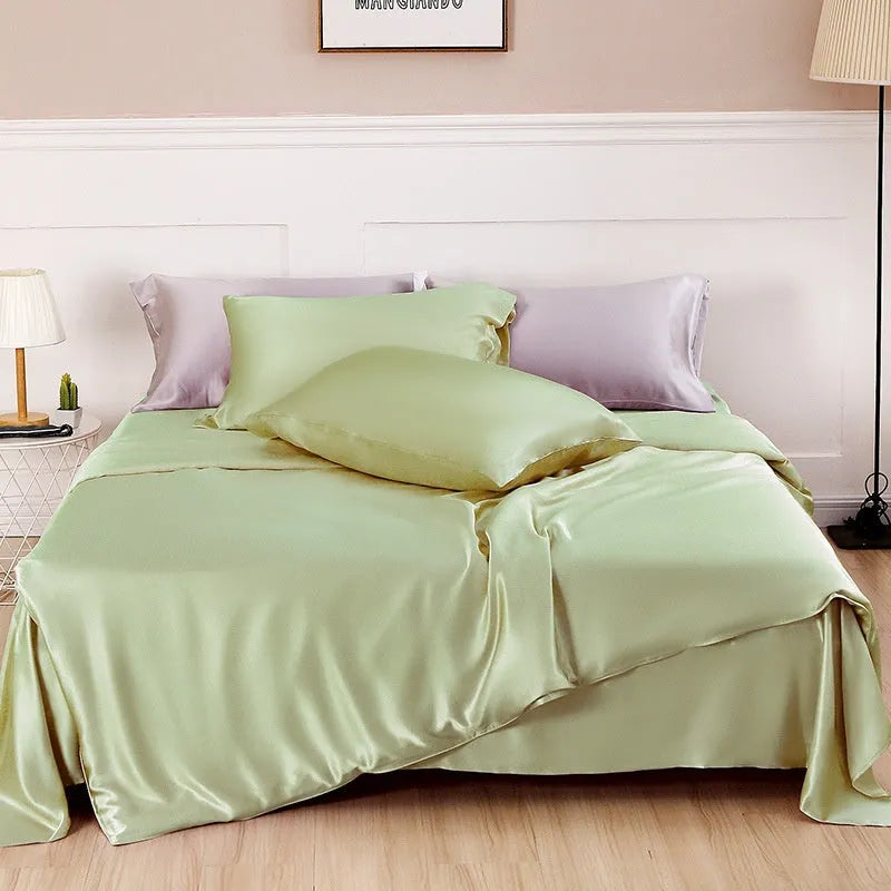 Solid colour silk duvet cover in lotus pink showing plain weave texture and double-sided design.