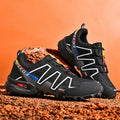 Men's plus size low-top casual running shoes in grey orange colour with synthetic leather upper and rubber sole.