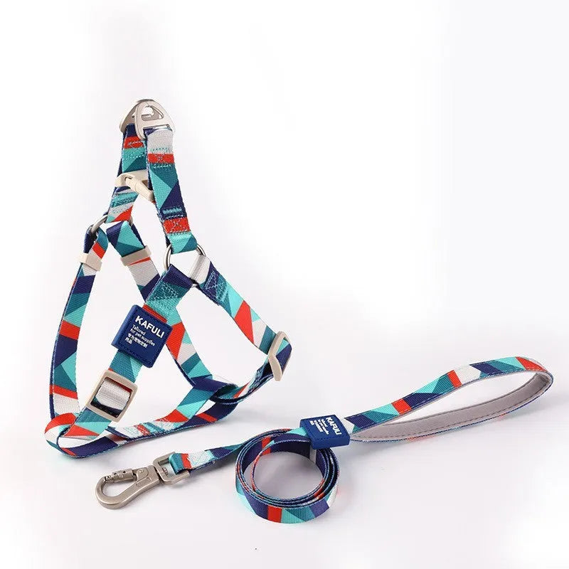 Dog vest haulage rope package in blue polyester with chest strap and traction rope