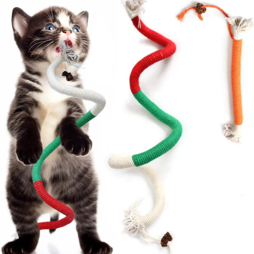70cm cotton catnip bite rope cat toy in purple, shown on neutral background