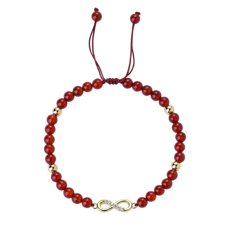 Women's hand-woven natural red agate beads bracelet diamond shape unisex ethnic style with electroplating finish