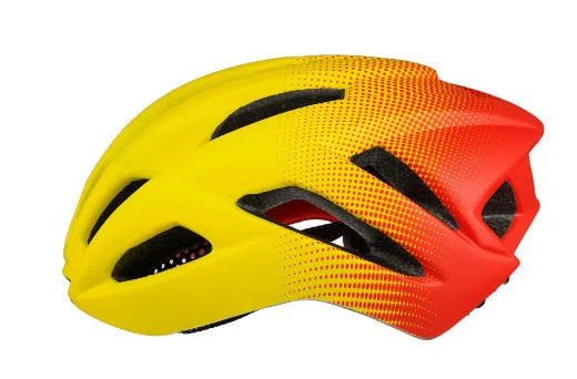Orange road bike mountain riding helmet with 16 vents and in-mold PC EPS shell on white background