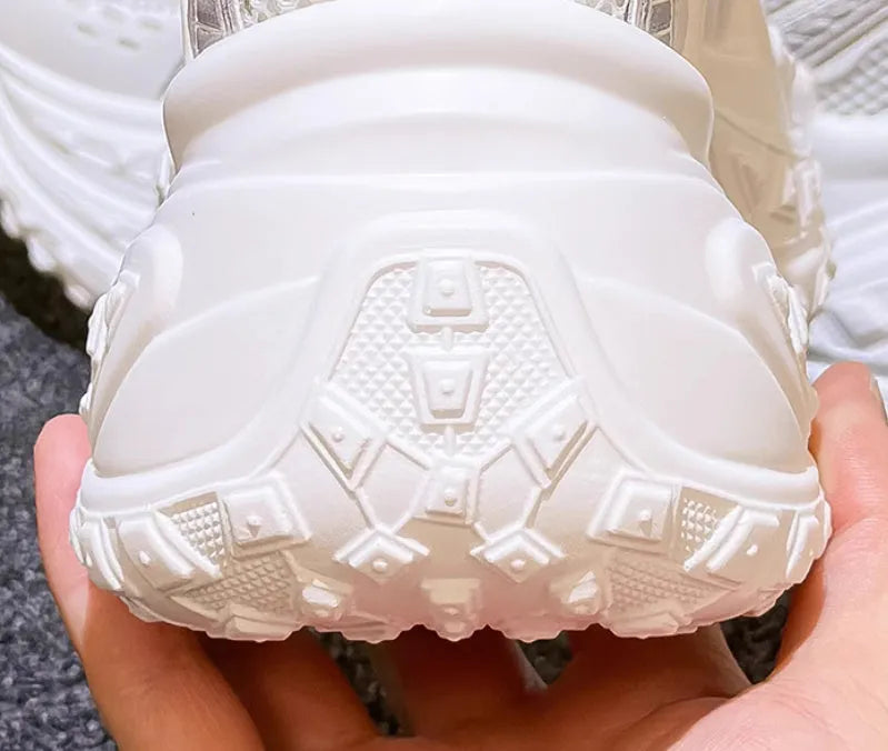 White women's height increasing lace-up dad shoes with 8cm heel and round toe