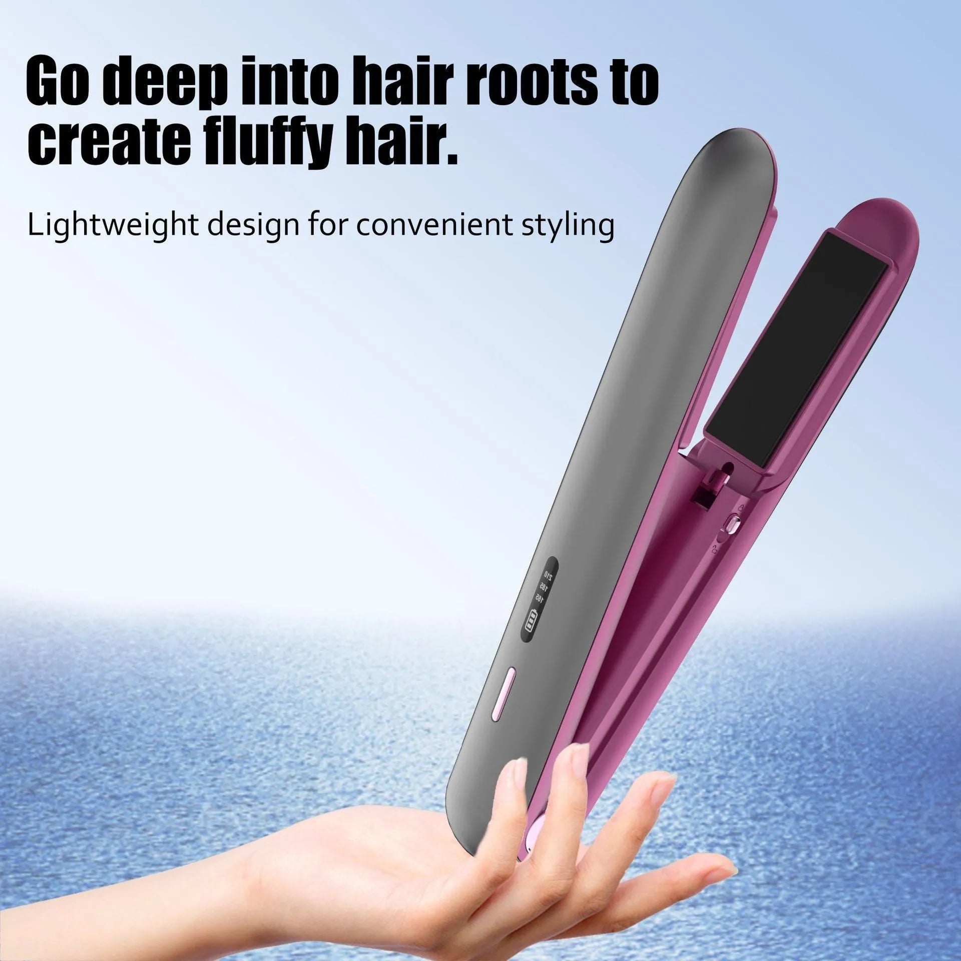 Moon shadow grey wireless hair straightener with tourmaline ceramic plates and temperature control settings