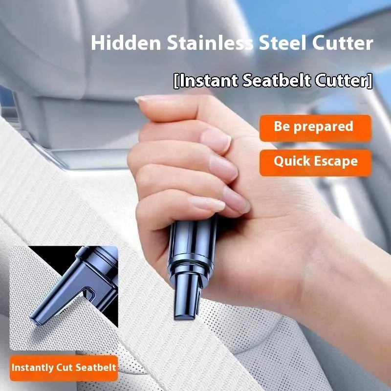 Car safety life hammer window breaker in black and red ABS plastic on grey background