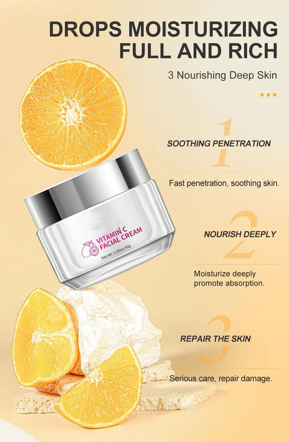 30g vitamin C face cream in 6x6x5.2cm container for universal skin types