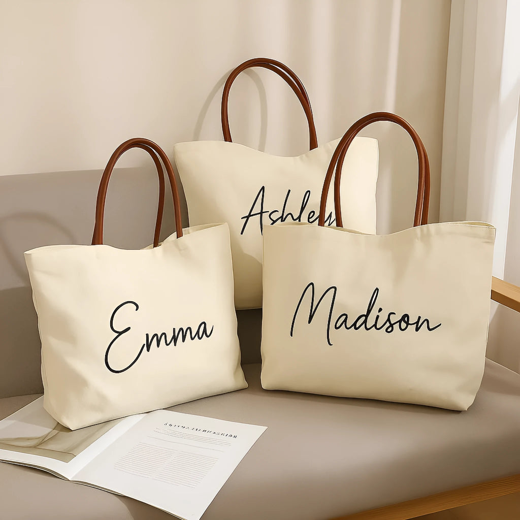 Natural cotton canvas tote bag in beige white and white colours with large main compartment