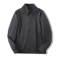 Men's stand collar sports casual jacket in polyester fiber, black colour, straight hem, long sleeves