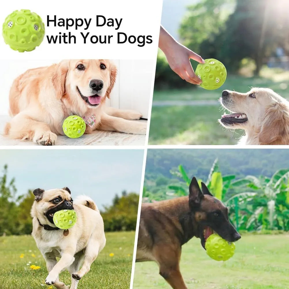Durable natural rubber dog ball toy with textured surface for aggressive chewers in assorted colours