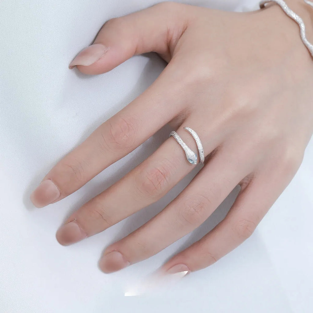 Women's adjustable silver snake zodiac ring with platinum-colour finish
