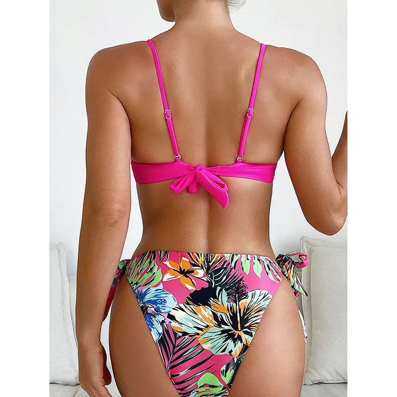Women's braid rope bikini swimsuit in Rose Red polyester fibre for swimming and water sports