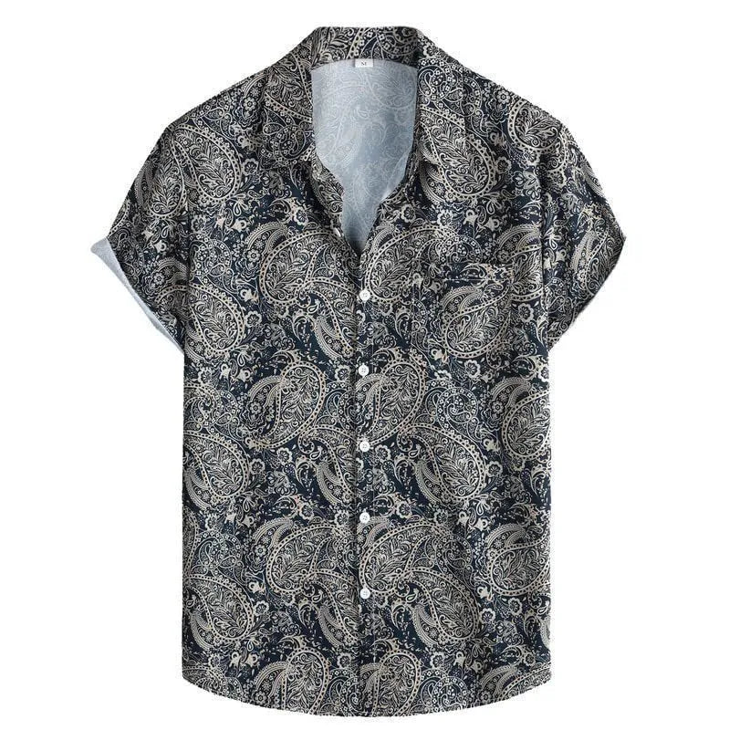 Men's slim fit Hawaiian short sleeve shirt with digital print in colour option R5R9, front view