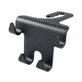 Black ABS plastic car seat back hook with integrated mobile phone holder bracket.