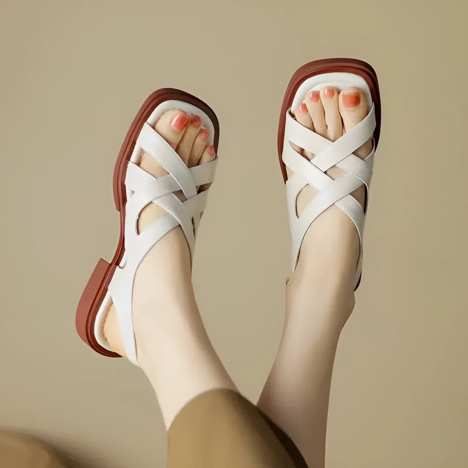 Women's patent leather beach sandals with square toe in black, brown and white colour options