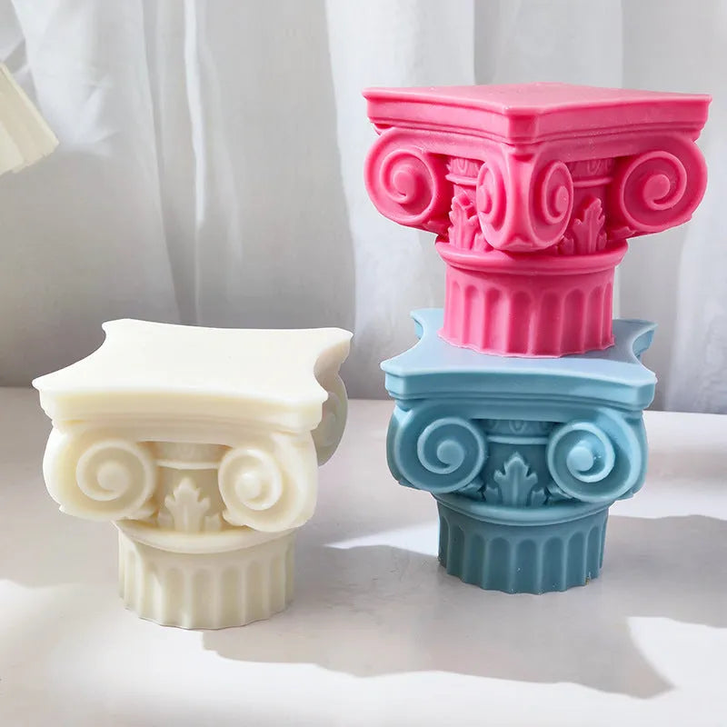 Silicone Roman pillar mould for making candles, chocolate, cakes, and plaster decorations.