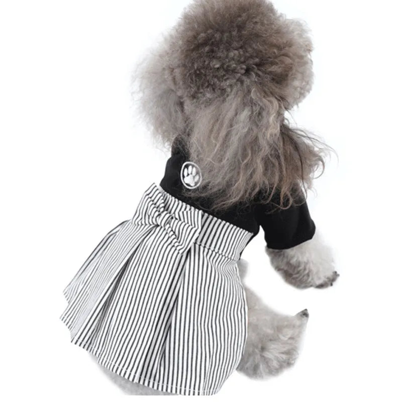 Thin cotton dog clothes for poodles in skirt or four-legged pants styles available in four sizes