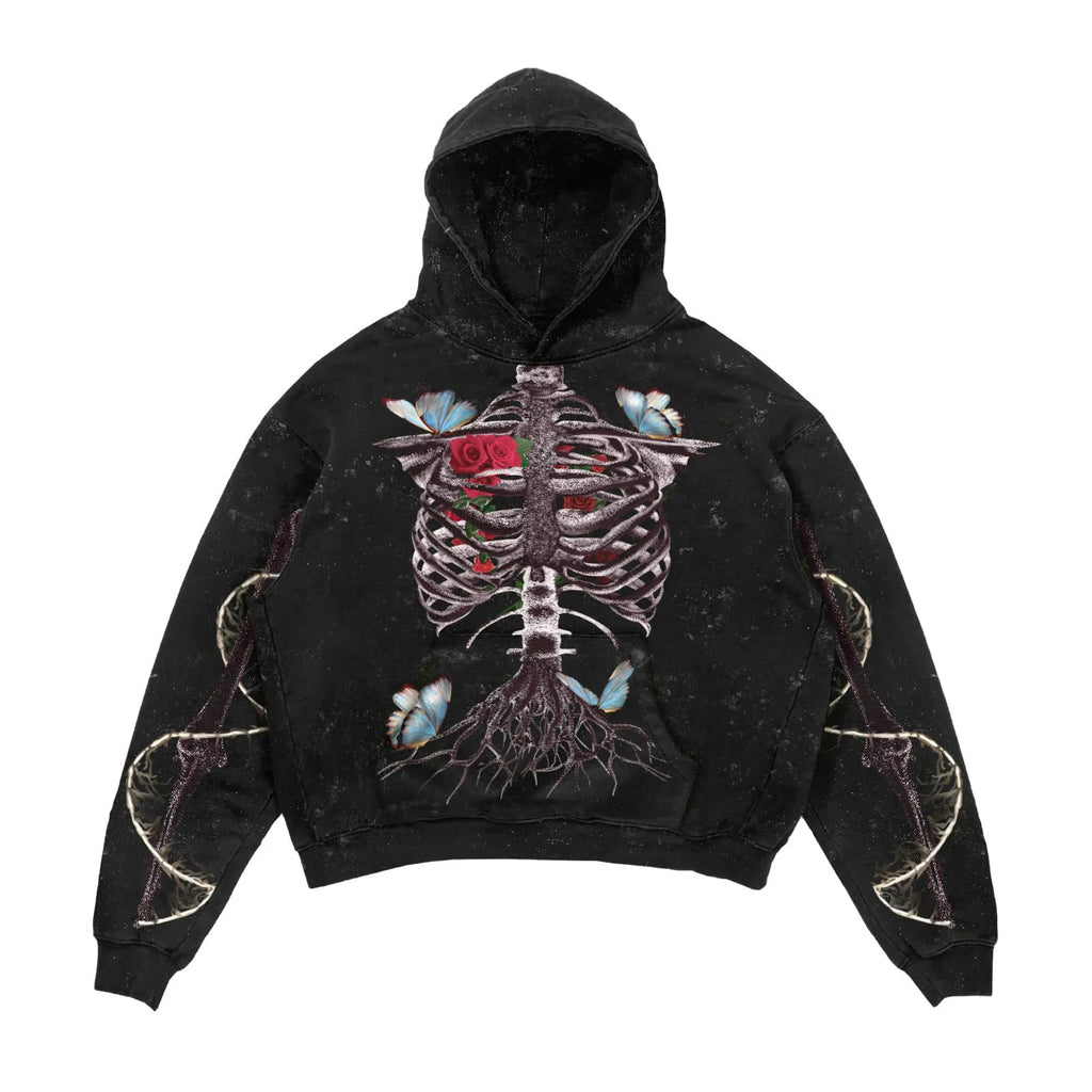 3D printed Halloween hoodie for men and women in black polyester with slim fit and patch pocket