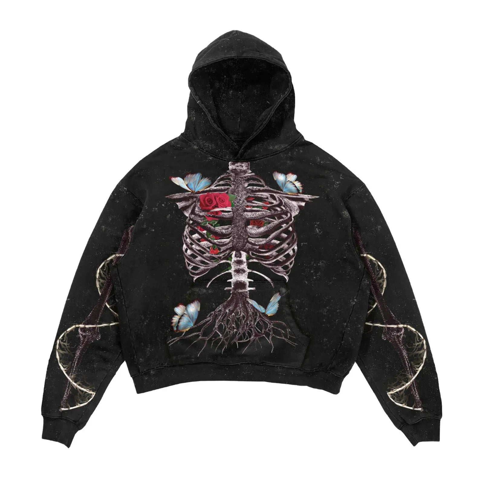 3D printed Halloween hoodie for men and women in black polyester with slim fit and patch pocket
