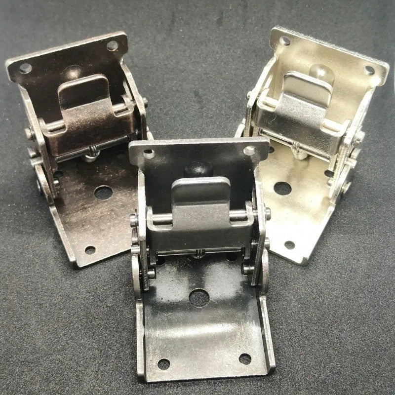 Furniture folding hinge showing angular adjustment from 0 to 90 degrees with self-locking mechanism