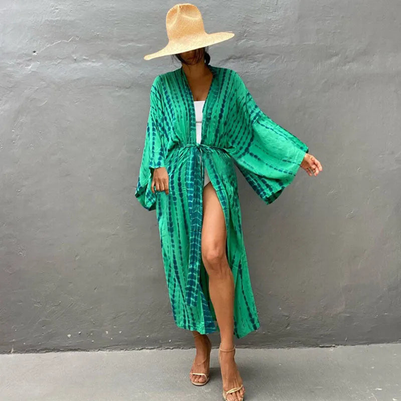 Printed cotton beach cover-up shirt with loose fit and colourful DN0712 pattern