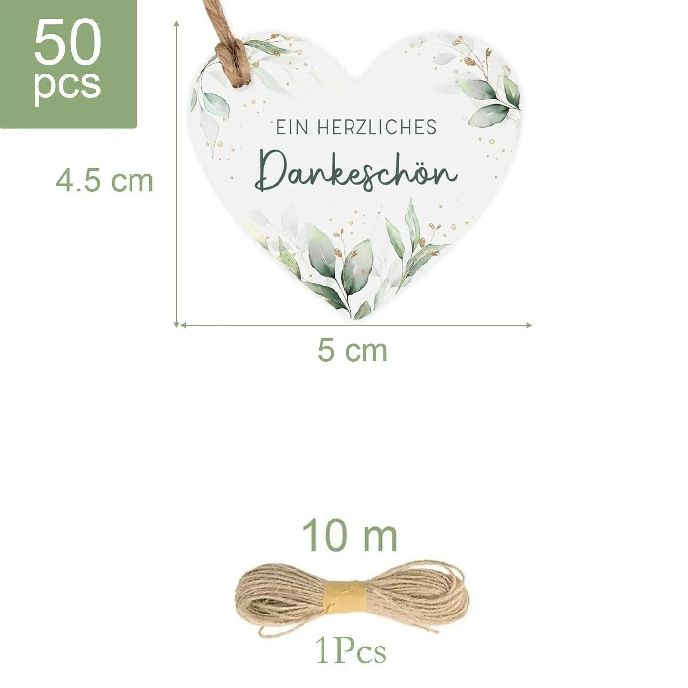 50-piece heart-shaped gift tag set with floral design in two style options