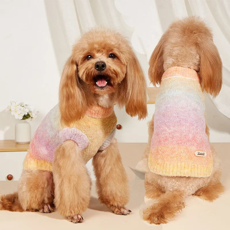 Soft glutinous rainbow circle dopamine pet sweater in Style 1 colour, wool acrylic blend, sizes S to XXL