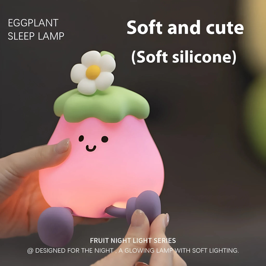 Cartoon eggplant night lamp with soft yellow light and rechargeable battery, 1200mAh